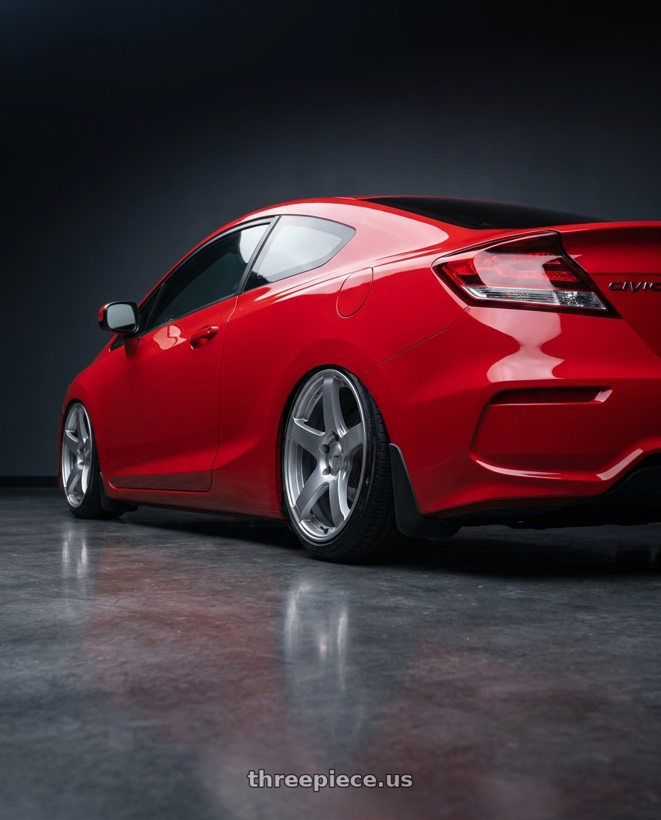 2011 Honda Civic Si with Ssr Gtv01 5x114.3 18x8.5+40  GLARE SILVER wheels rear three quarter view slight stretch tires