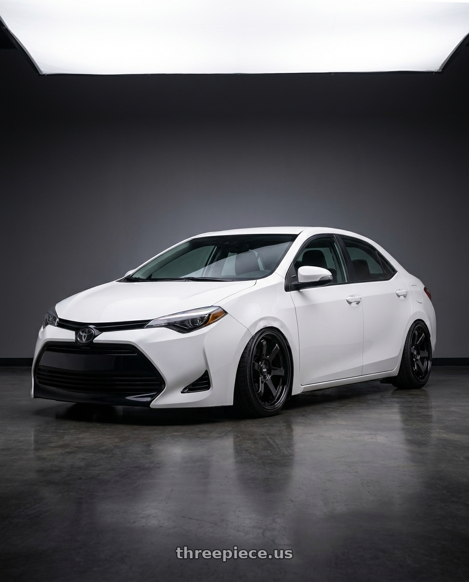 2018 Toyota corolla white with F1R F106 5x100 18x8.5 +35 Gloss Black wheels