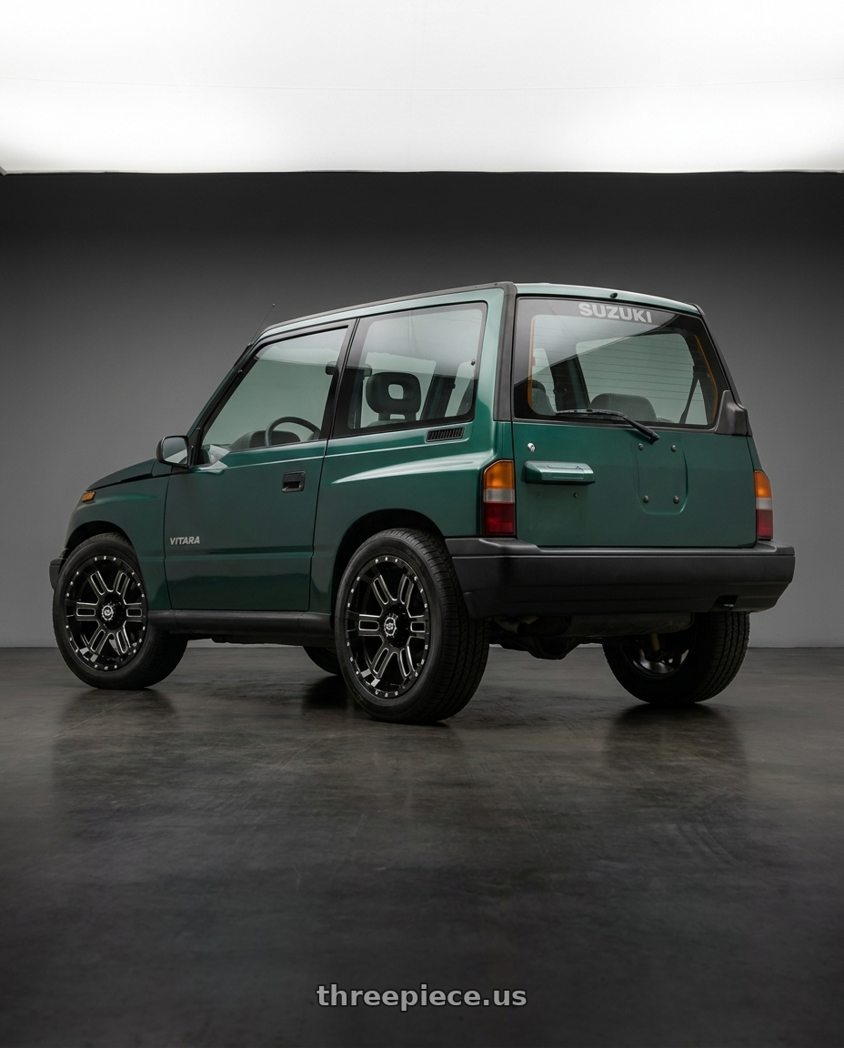 1997 Suzuki Vitara with Enkei Commander 5x127 18x8.5+20 Black Machined wheels rear three quarter view square tires