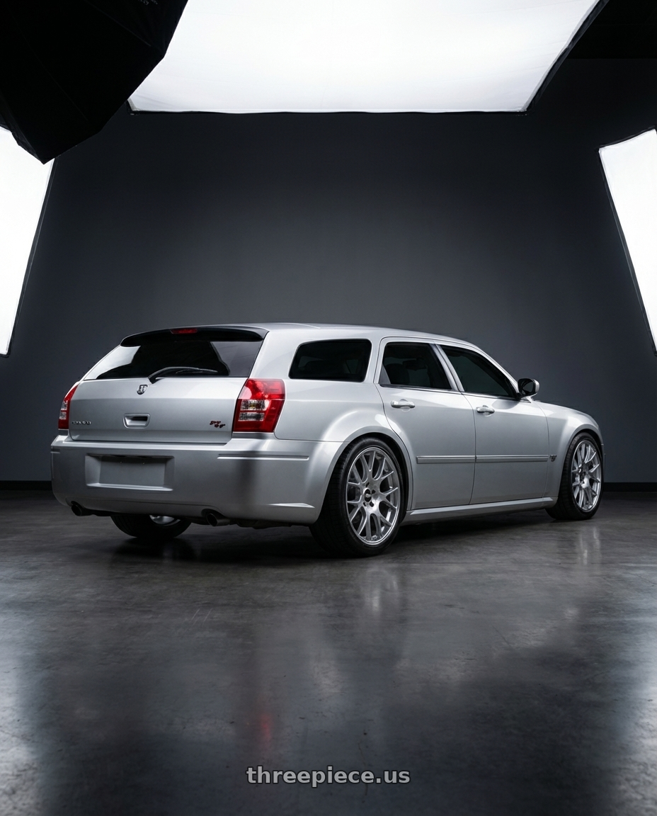 2006 Dodge magnum RT  with BBS CH-R 5x130 19x8.5 +51 Brilliant Silver Polished Rim Protector wheels rear three quarter view square tires
