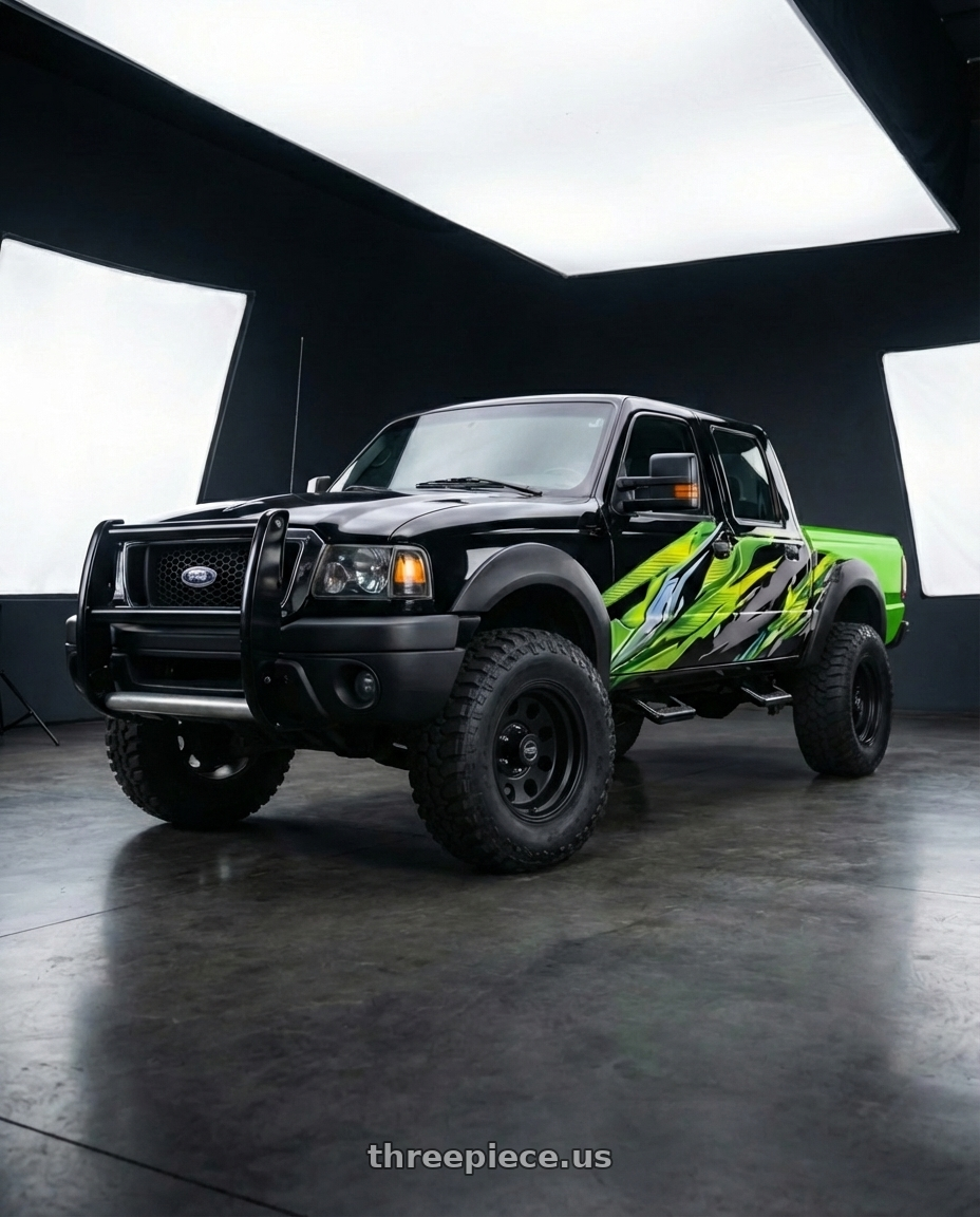 ford ranger 2005 cabine dupla adesivada ( não alterar o adesivo , a tampa trseira da caminhoente é verde limão,  ) with American Racing AR172 BAJA 5X139.7 16X10 -25 SATIN BLACK wheels