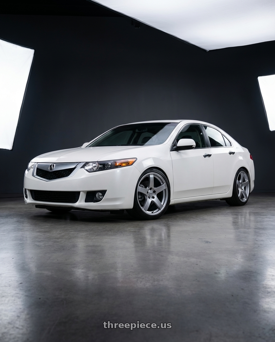 2013 Acura TSX with Ssr Gtv01 5x114.3 18x10.5+15  GLARE SILVER wheels front three quarter view lowered stance