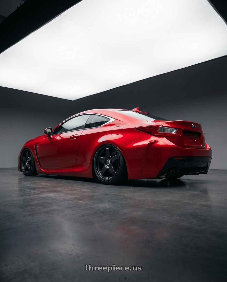 2018 Lexus RC F with fifteen52 CHICANE 5x114.3 / 5x120 19x8.5 +35 ASPHALT BLACK (SATIN BLACK) wheels rear three quarter view slight stretch tires
