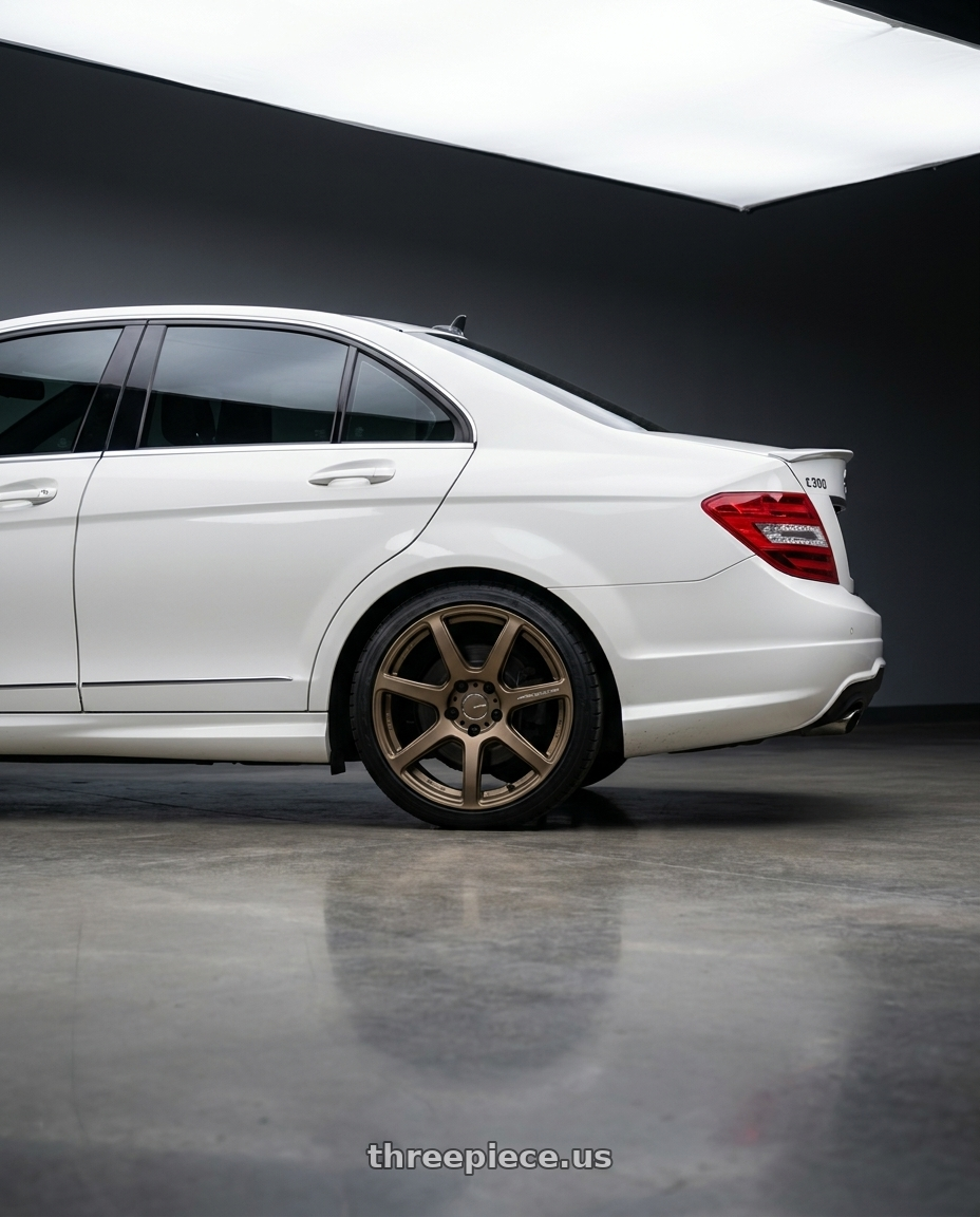 2014 metcedes c300 4matic sport with Work Emotion T7r 5x112 18x8.5 +38 Matte Bronze wheels rear three quarter view square tires