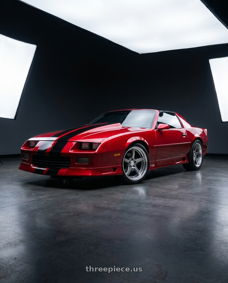 1992 Chevrolet Camaro Red with Work T5R 2P 5x114.3 18x10.0 GT SILVER wheels
