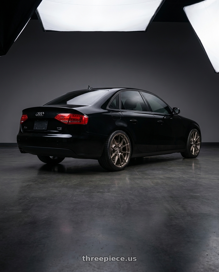 all bvlack 2012 a4 with Niche Mono T111 KANAN 5X112 20X11 +55 BRUSHED CANDY SMOKE wheels rear three quarter view square tires