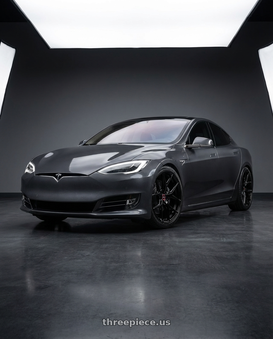 2018 Tesla Model S with Vossen HF-5 21x12 / 5x120 / ET52 / Deep Face / 72.56 - Gloss Black Wheel - HF5-1B36 wheels