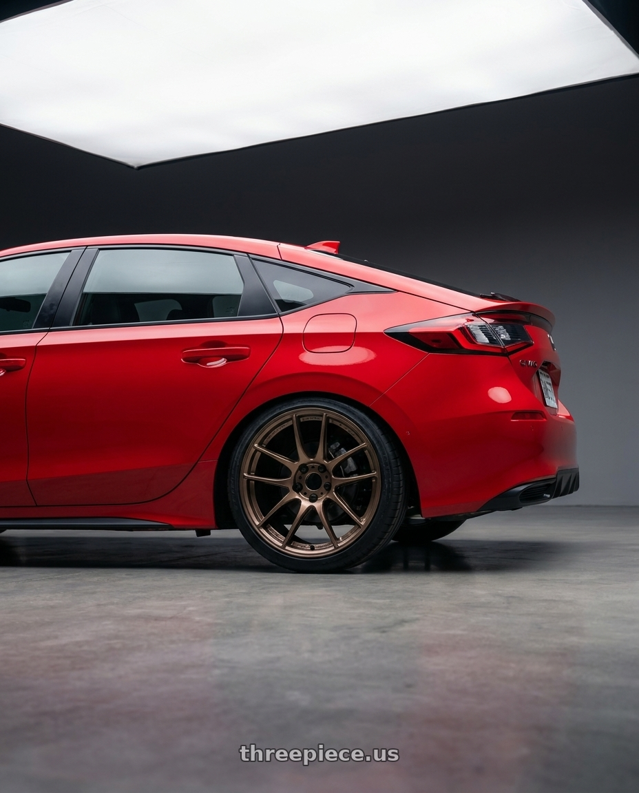 2025 Honda Civic with WORK Emotion CR Shigoku 5x114.3 18x8.5 +38 Armed Titanium AMG wheels rear three quarter view square tires