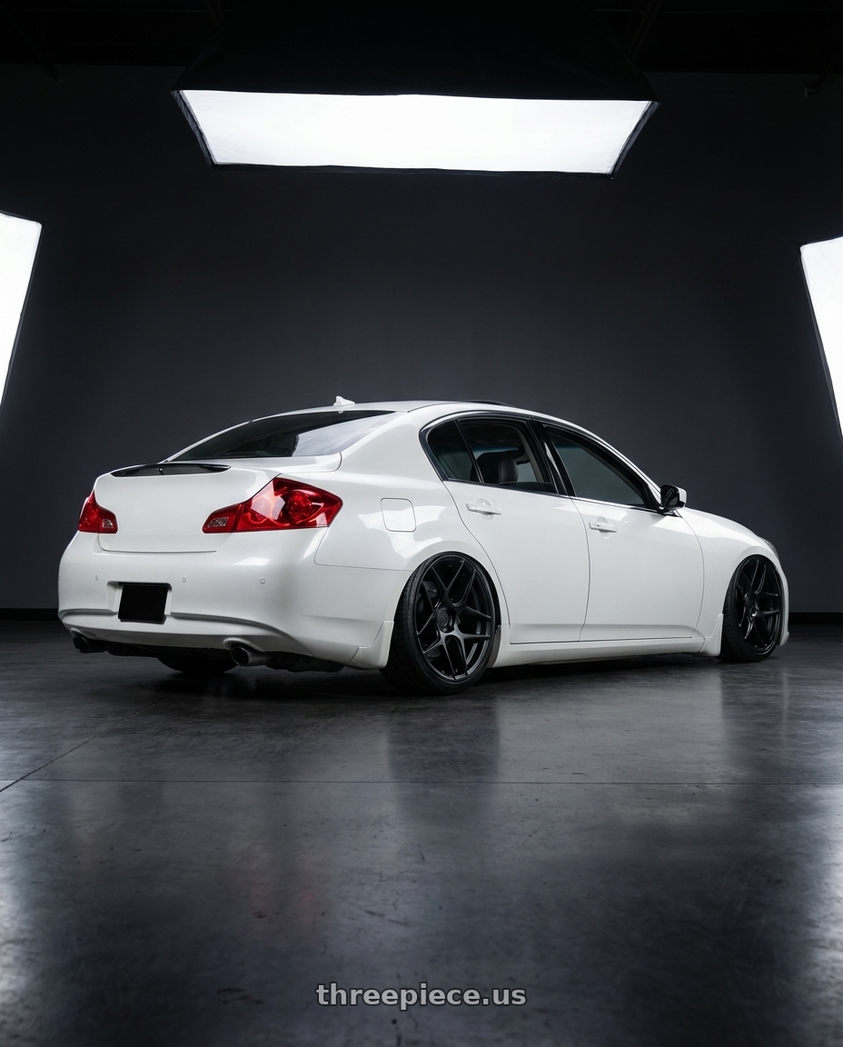 2012 Infiniti G37 with Aodhan AFF2 5x114.3 19x9.5+35 Matte Black wheels rear three quarter view slight stretch tires