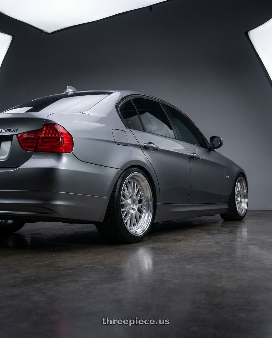 2011 bmw 328xi with ESR Wheels SR SERIES SR01 5x120 18x9.5 +35 Hyper Silver wheels rear three quarter view square tires