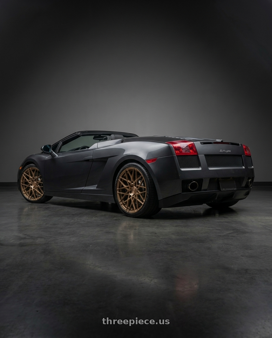 2007 Lamborghini gallardo with Rohana RFX11 5x112 19x8.5+35 Brushed Bronze wheels rear three quarter view square tires