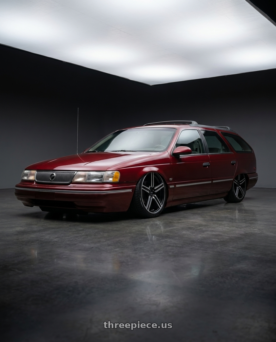 1992 Mercury Sable LS with V�xx Como 5x108/5x114.3 16x7+40 Gloss Black Mach Face wheels front three quarter view stanced stance