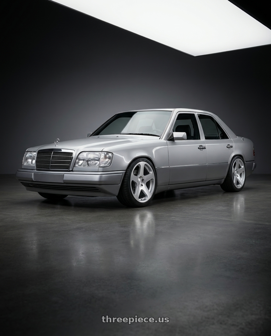 1995 Mercedes Benz E class with Rotiform RC200 NUE 5X120 20x10 +40 GLOSS SILVER W/ MACHINED FACE wheels