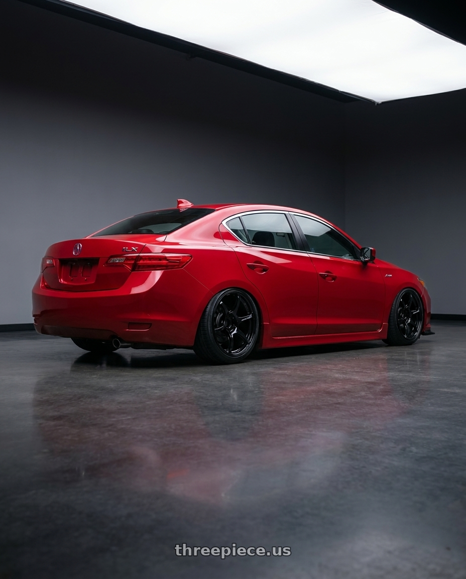 2012 Acura ILX with Advan RGIII 5x114.3 18x10+35 Gloss Black wheels rear three quarter view slight stretch tires
