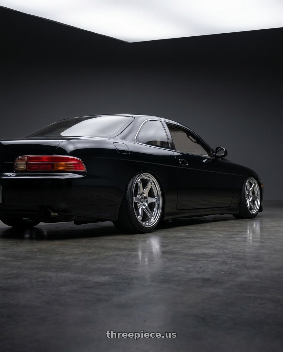 1996 Lexus sc400 with ESR Wheels APX6 5x114.3 18x9.5 +35 Vacuum Chrome wheels rear three quarter view slight stretch tires