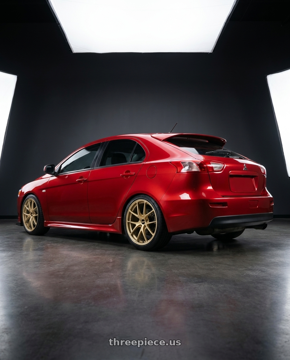 2014 lancer sportback  with BBS RI-A 5x130 18x8.5+48 Gold wheels rear three quarter view slight stretch tires