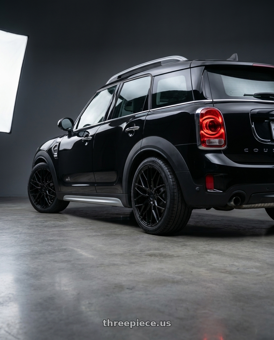 2017 Mini Countryman with KATANA RACING KR01 5x108 17x7.5 +40 Matte Black wheels rear three quarter view square tires