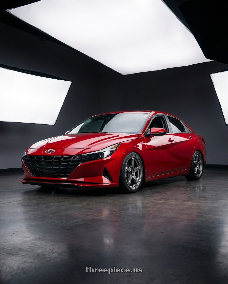 2021 Hyundai Elantra SEL scarlet with Enkei TS-5 5x114.3 18x8.5+38 Storm Grey wheels