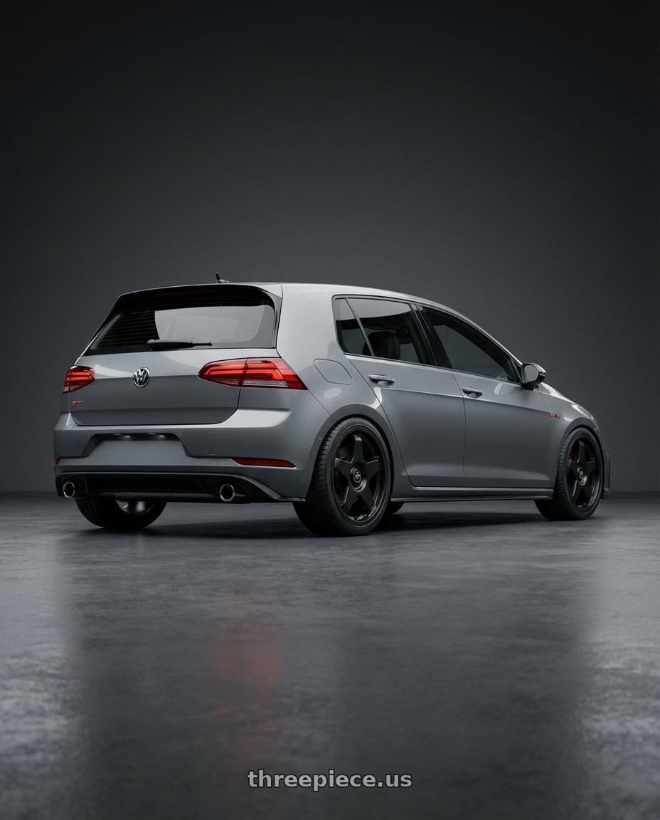 2019 Volkswagen GTI MK7 with fifteen52 CHICANE 5x112 / 5x120 18x8.5 +35 ASPHALT BLACK (SATIN BLACK) wheels rear three quarter view square tires