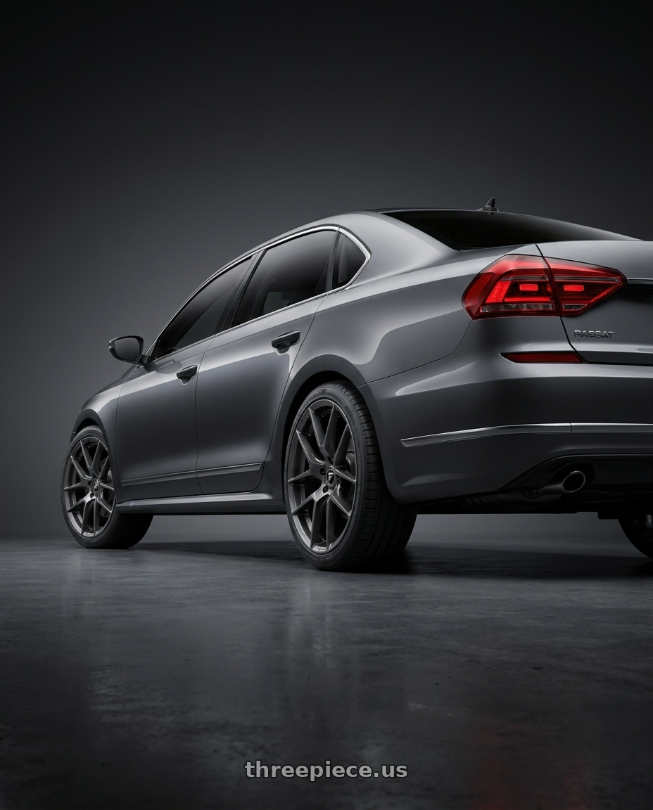 2017 Volkswagen Passat SE with Fittipaldi 360G 5X112 20x8.5 +35 Gloss Graphit wheels rear three quarter view square tires