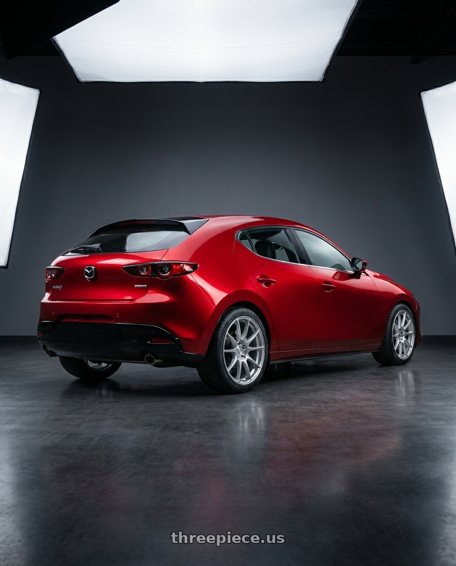 2024 Mazda 3 with Fortune Auto 510 Series Coilovers - 2008 - 2016 Mitsubishi Evolution 10 (CZ4A) wheels rear three quarter view square tires