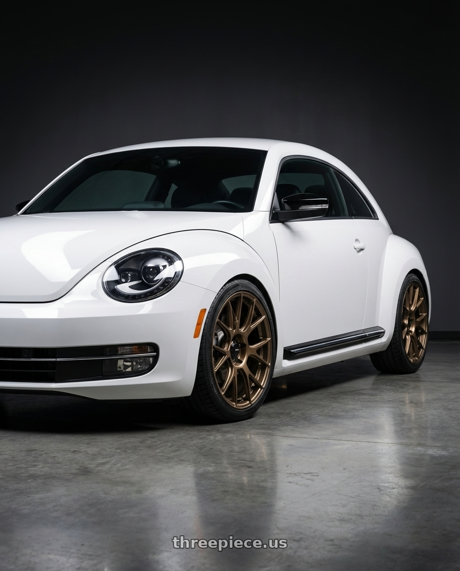 2016 Volkswagen Beetle Turbo with Konig Ampliform 5x112 18x8.5+43 Gloss Bronze wheels front three quarter view lowered stance