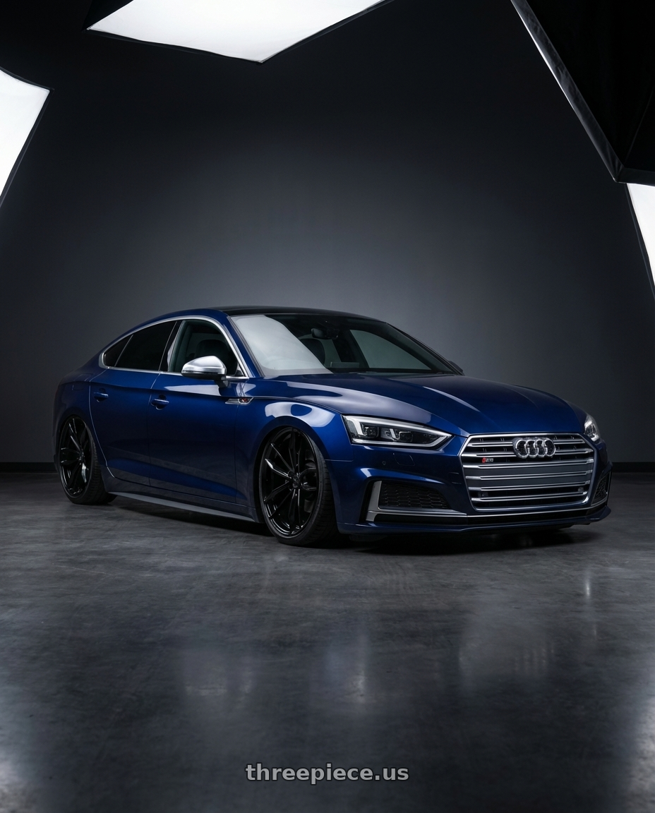 2014 Audi S5 B8 with Avant Garde Wheels M520R 5X112 20x9 +32 Gloss Black wheels front three quarter view stanced stance