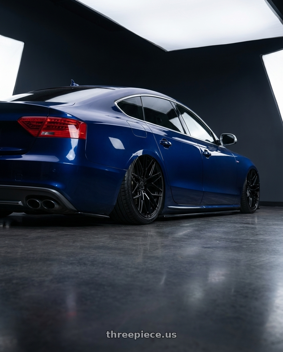 2014 Audi S5 B8 with Avant Garde Wheels M520R 5X112 20x9 +32 Gloss Black wheels rear three quarter view slight stretch tires