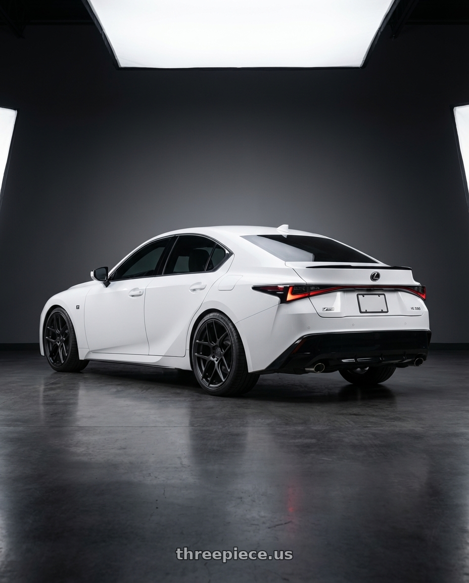 2024 Lexus IS 350 with Aodhan AFF2 5x114.3 19x8.5+35 Matte Black wheels rear three quarter view square tires