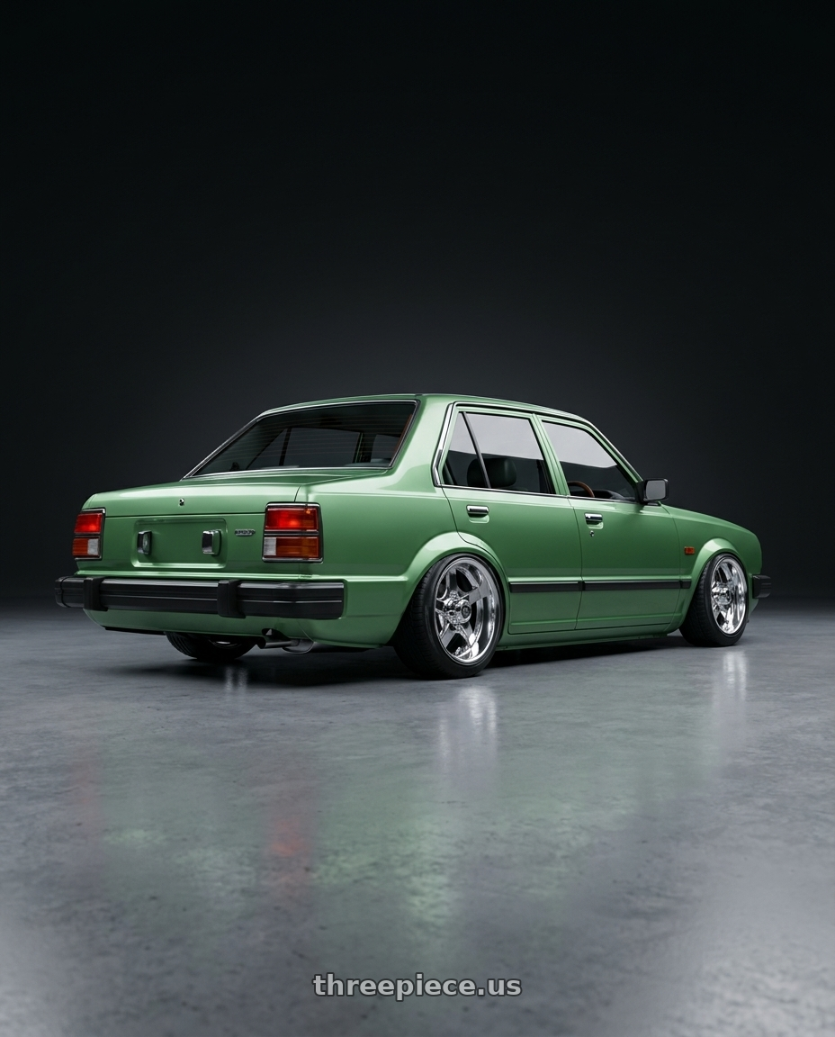 1981 Honda Civic with Fairway Alloys FA137 RALLYE 4X101.6 12X6 -20 HAND POLISHED wheels rear three quarter view slight stretch tires
