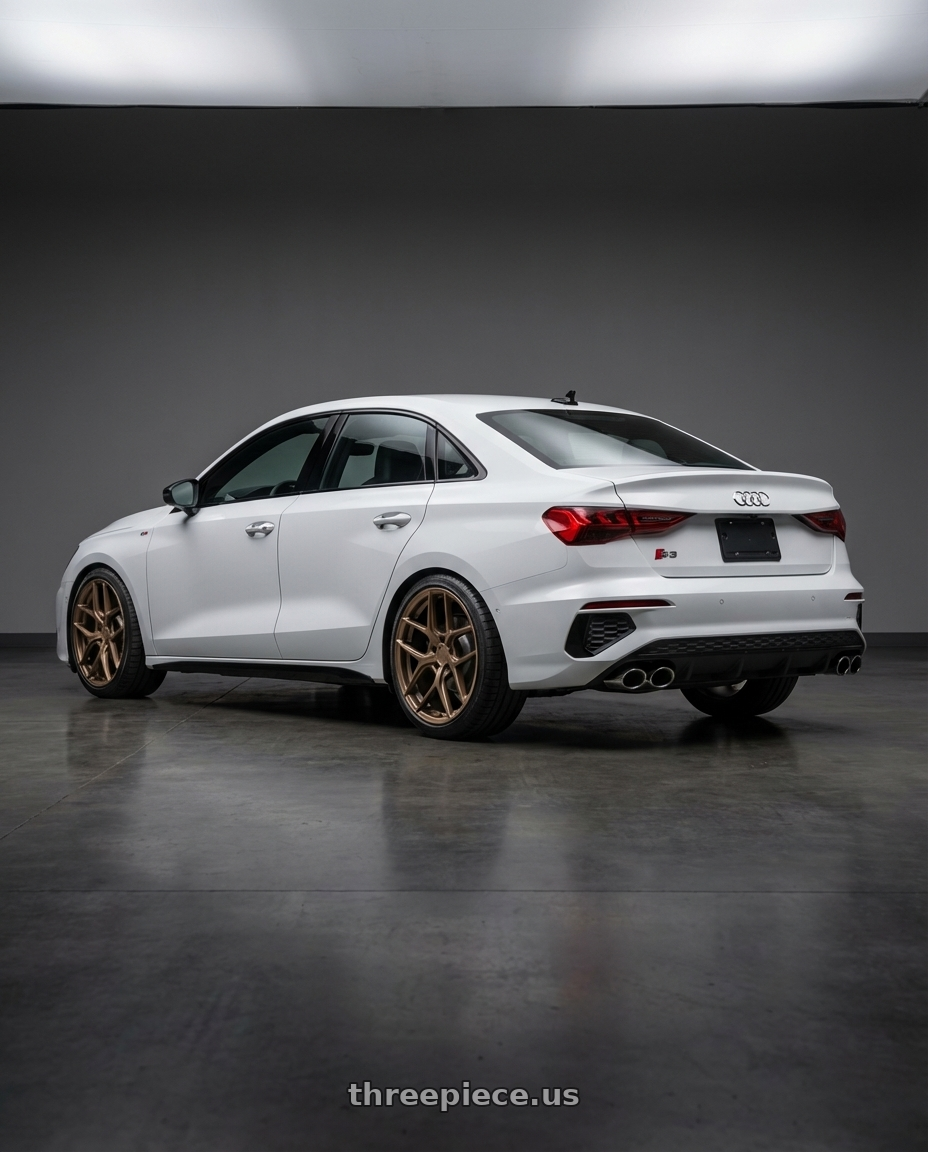 2024 Audi S3 8Y with Aodhan AFF2 5x112 19x8.5+35 Matte Bronze wheels rear three quarter view square tires
