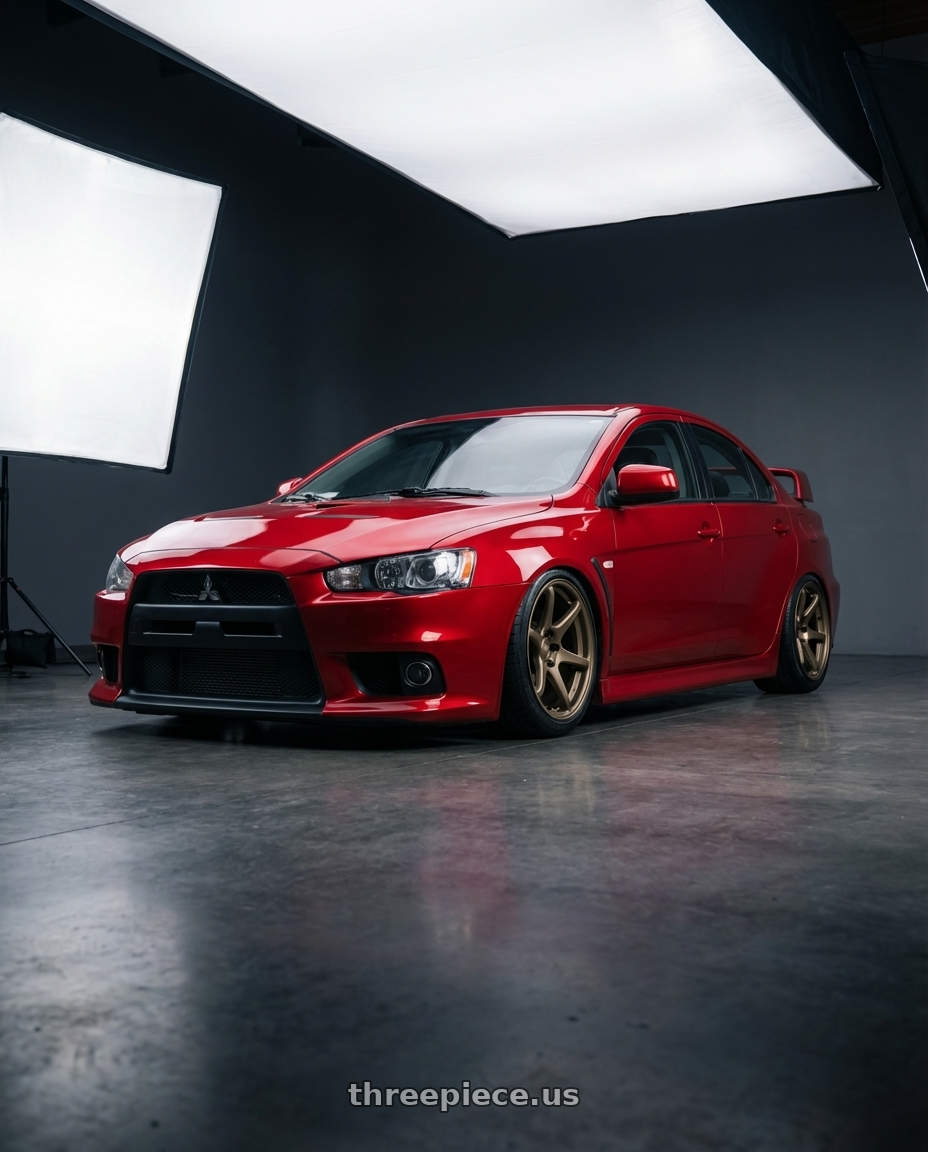 2012 Mitsubishi Lancer Evo X with Kansei K11B Tandem 5x114.3 18x10.5 12 Bronze wheels