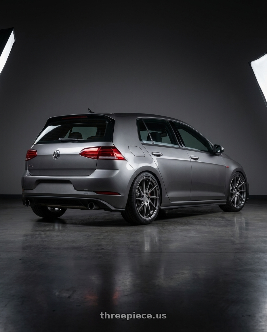 2019 Volkswagen GTI MK7 with Aodhan AH09 5x112 18x9.5 +35 Hyper Black wheels rear three quarter view square tires