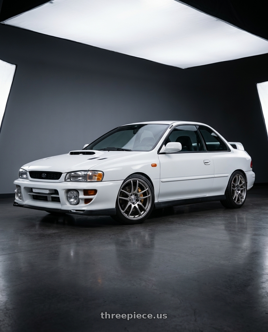 Aspen White 2001 Subaru Impreza RS with Work Emotion Cr Kiwami 5x100 17x7 +47 Gt Silver wheels