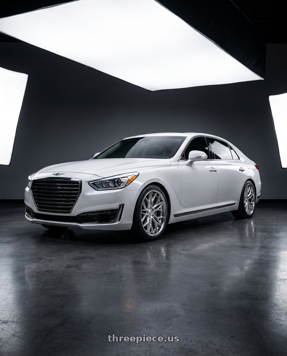 2018 genesis g90 ultimate with Rohana RFC3 5x114.3 20x9 +35 Machine Silver/Stainless Lip wheels