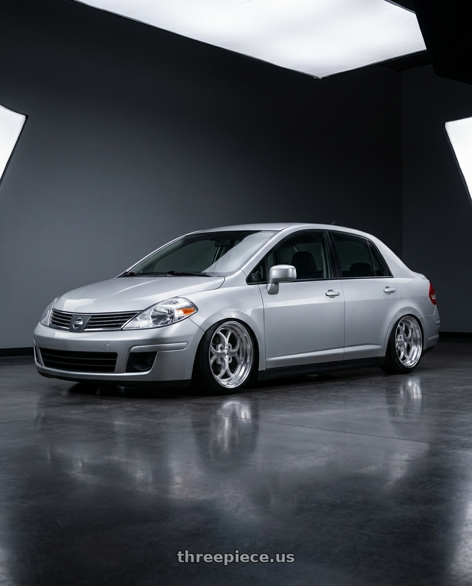 2007 Nissan tiida with Klutch SL2 4x100 15x8.5  +17 Silver Machined wheels