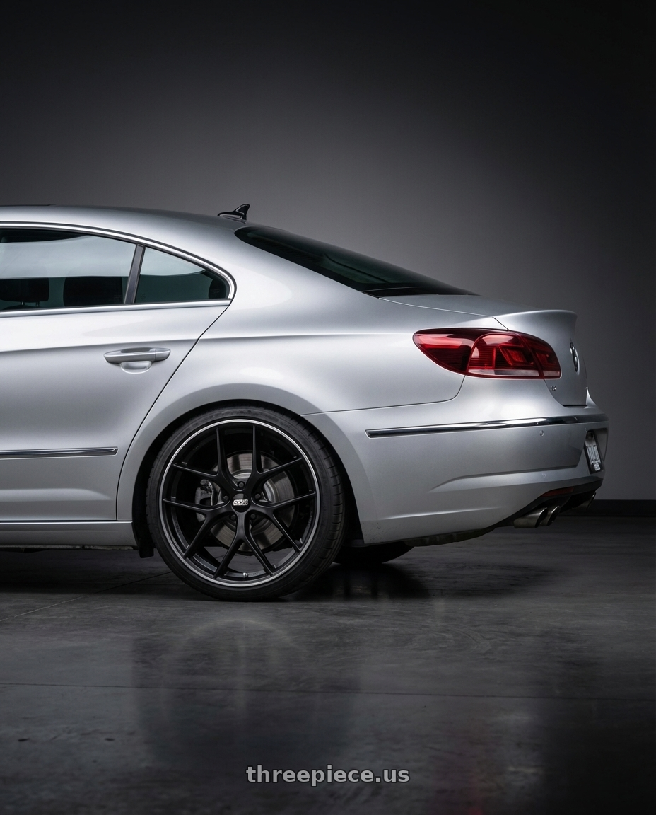 2015 Volkswagen CC with BBS CC-R 5x112 19x8.0+27 Satin Black wheels rear three quarter view square tires