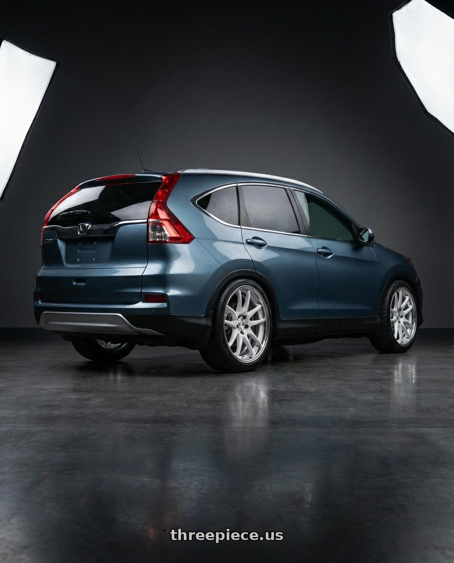 2015 Honda CrV with MRR FS1 5x112 18x8.5  +25 Brushed Clear wheels rear three quarter view slight stretch tires