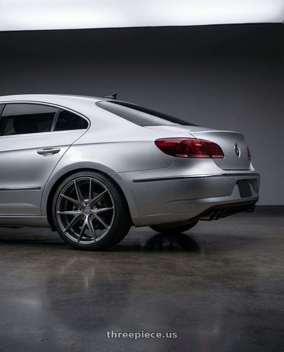 2015 Volkswagen CC with Niche 1PC M116 MISANO 5X112 19X8.5 +42 MATTE GUN METAL wheels rear three quarter view square tires