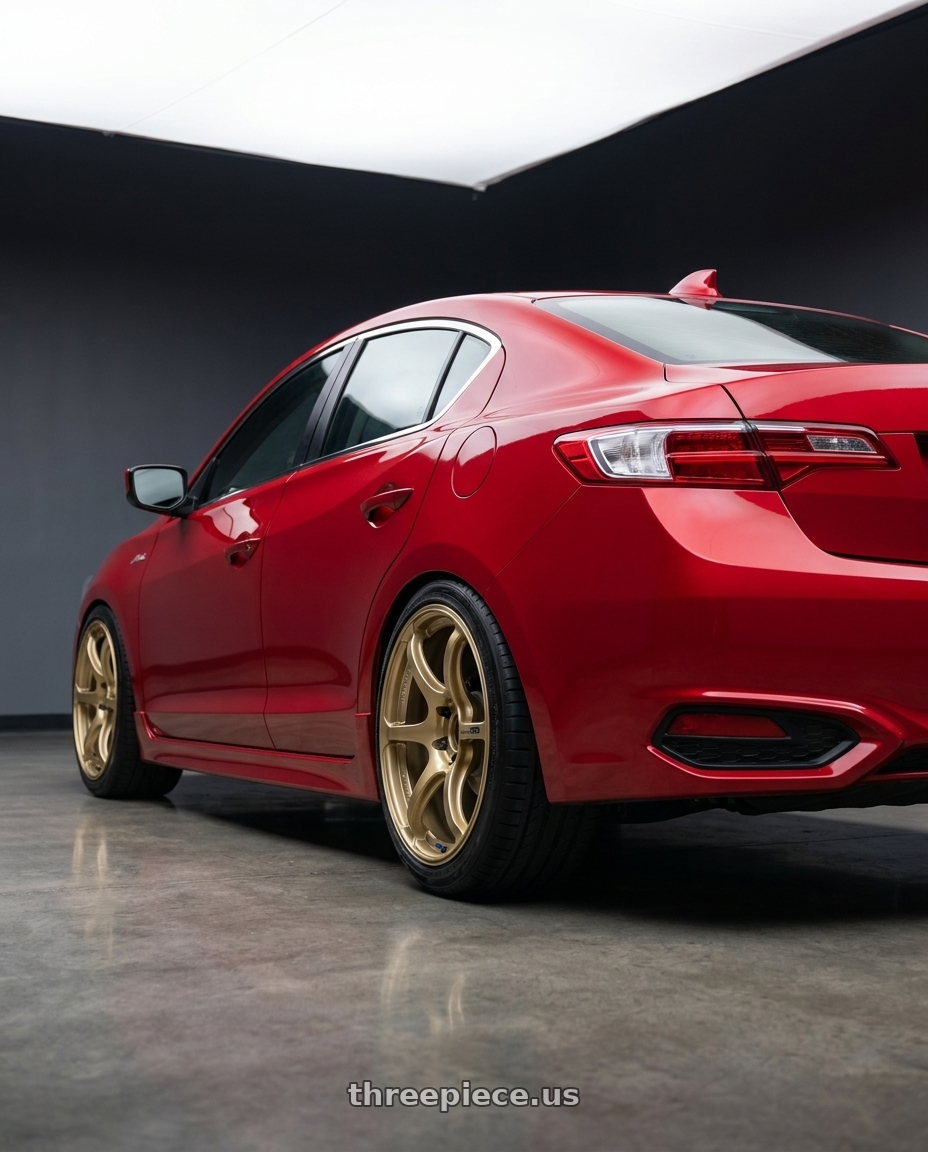 2012 Acura ILX with Advan RGIII 5x114.3 17x8.5+31 Gold wheels rear three quarter view square tires