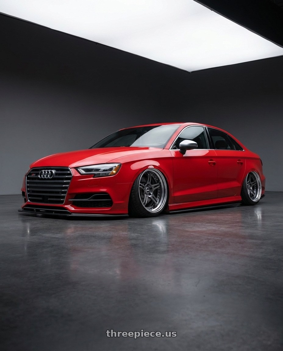 2017 Audi S3 with SSR Professor SPX STD 5x112 20X10+24 NR Disk Prism Dark Gunmetallic wheels front three quarter view stanced stance