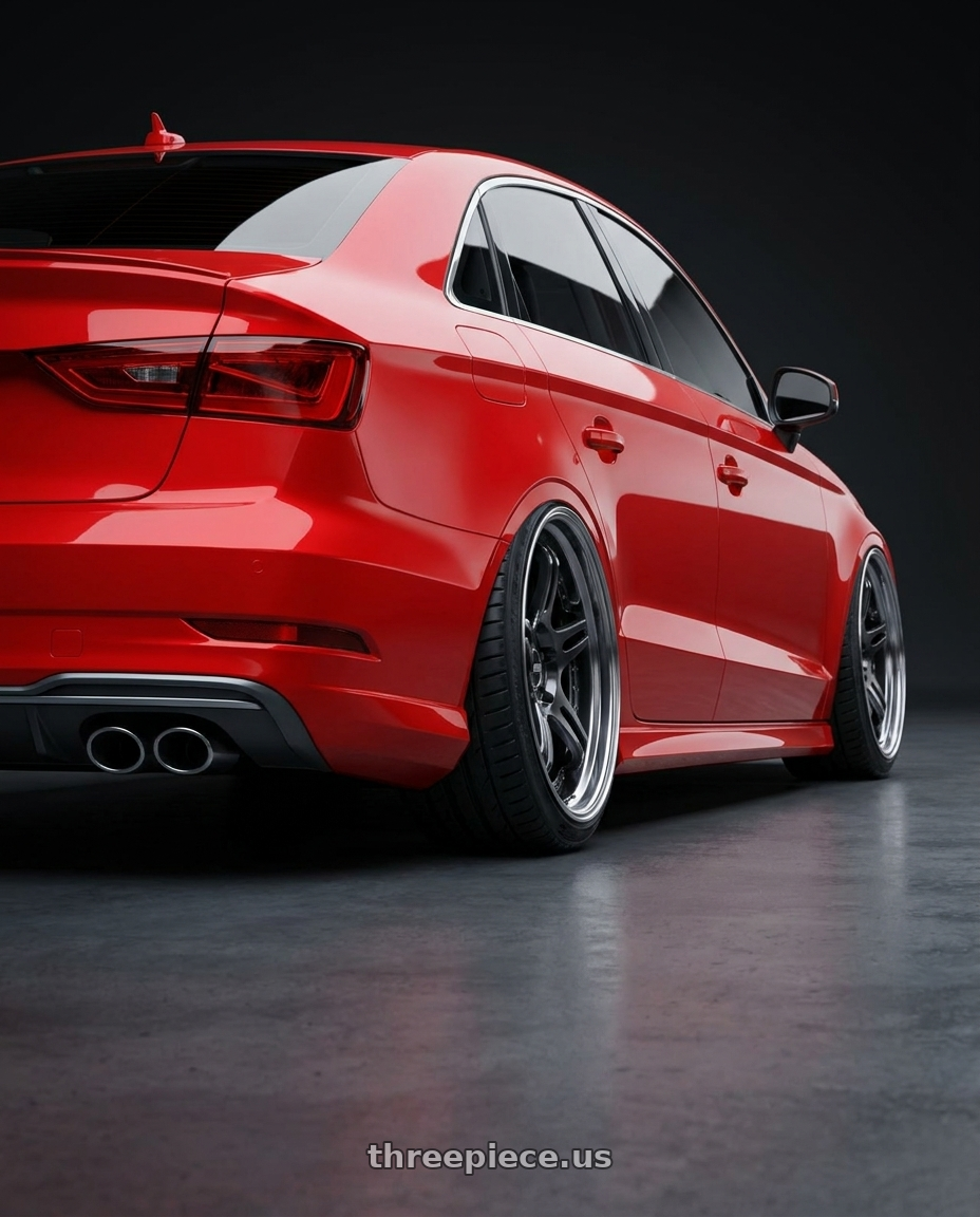 2017 Audi S3 with SSR Professor SPX STD 5x112 20X10+24 NR Disk Prism Dark Gunmetallic wheels rear three quarter view extreme stretch tires