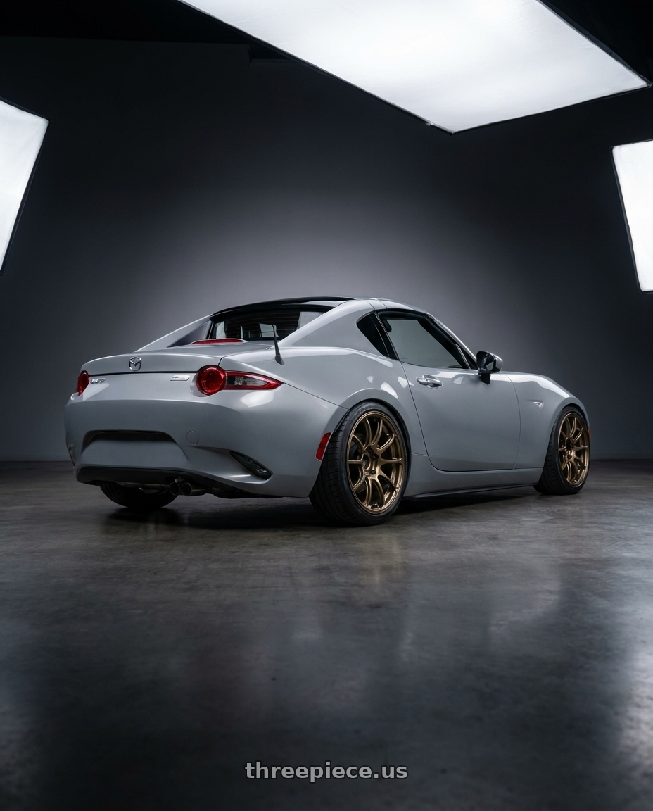 2025 mazda mx5 rf nd3 with Advan Racing RZII 4x100 17x7.5 +38 RACING BRONZE wheels rear three quarter view square tires