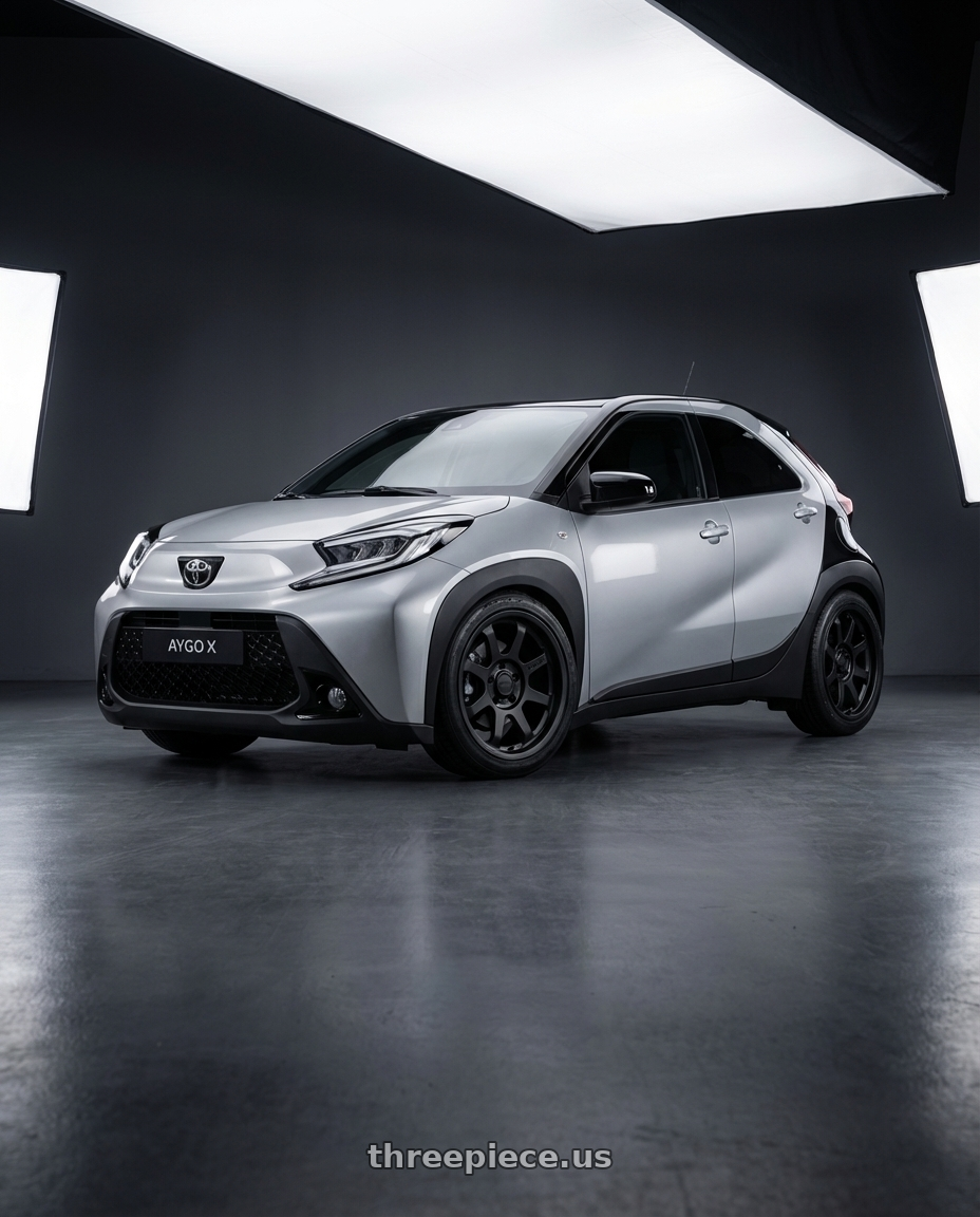 Toyota Aygo X 2025 with Volk Racing RAYS D108 6x139.7 17x8 +0 MATTE BLACK wheels