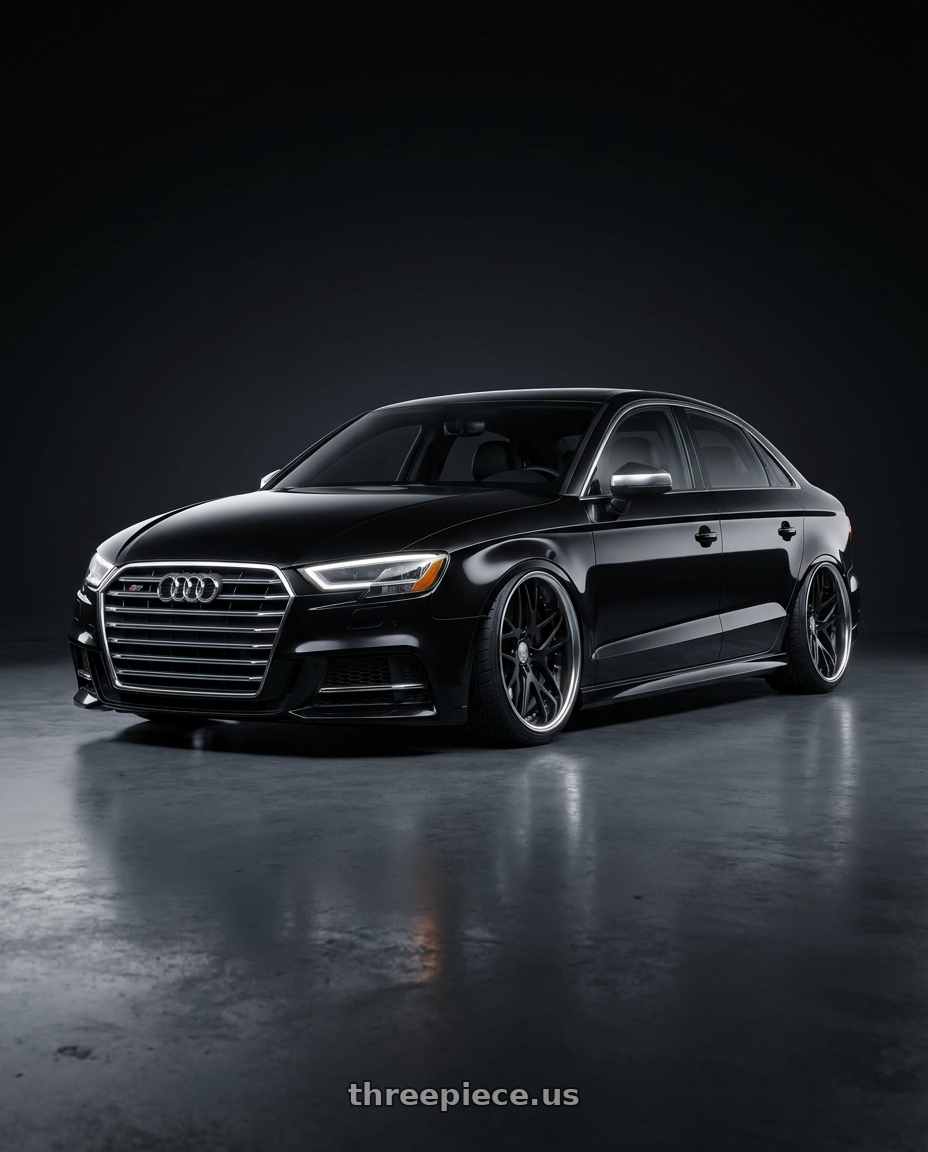 2016 Audi S3 with Work Gnosis Cvx 5x112 20x10.5+30 A Disk Matte Black wheels front three quarter view lowered stance