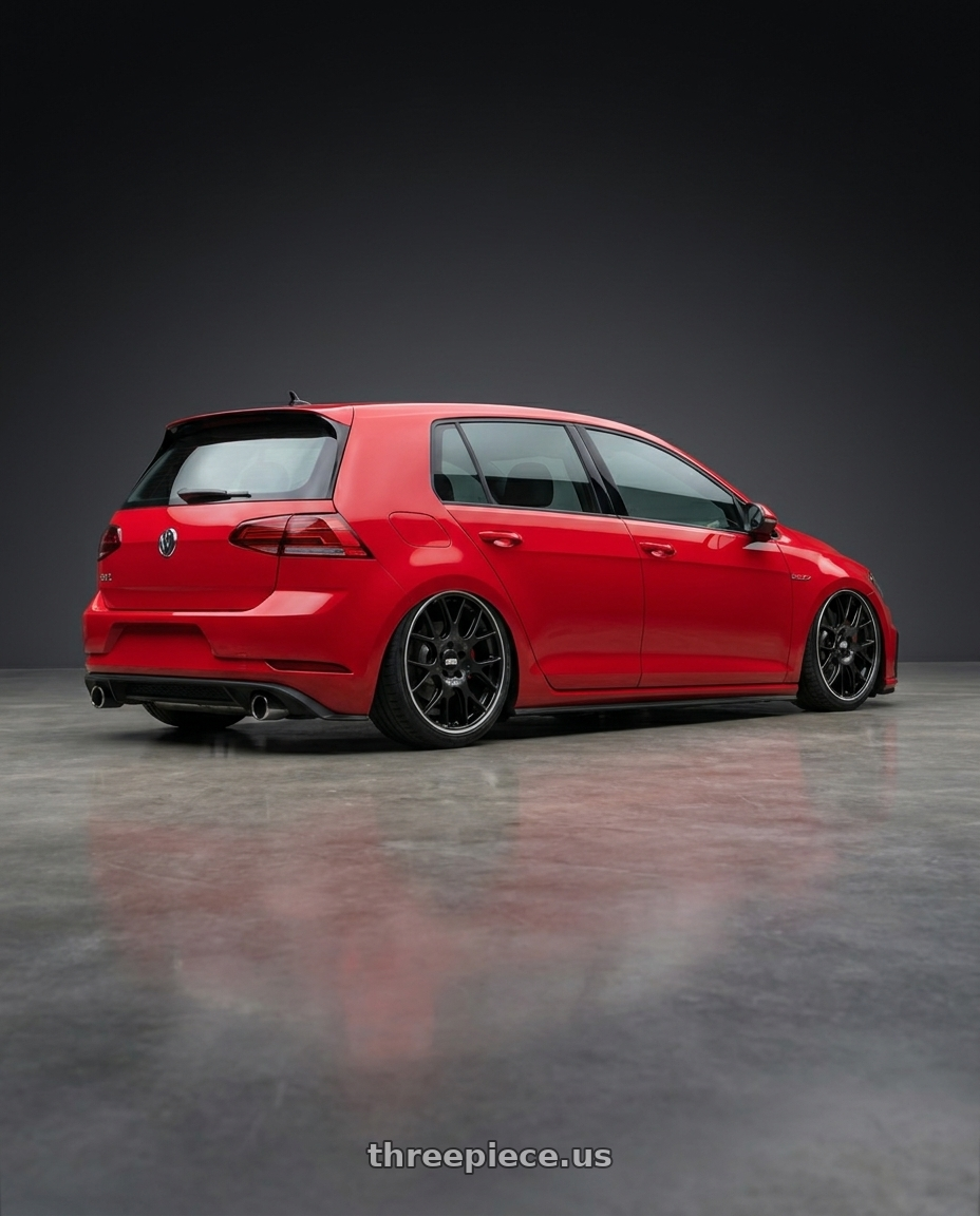 2018 Golf gti with BBS CH-R 5x130 19x8.5 +51 Satin Black Polished Rim Protector wheels rear three quarter view slight stretch tires