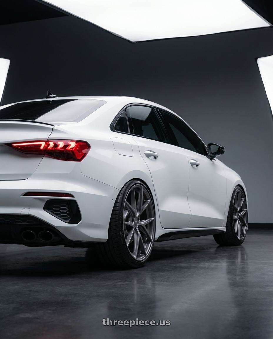 2024 Audi S3 8Y with Niche 1PC M116 MISANO 5X112 19X8.5 +42 MATTE GUN METAL wheels rear three quarter view square tires