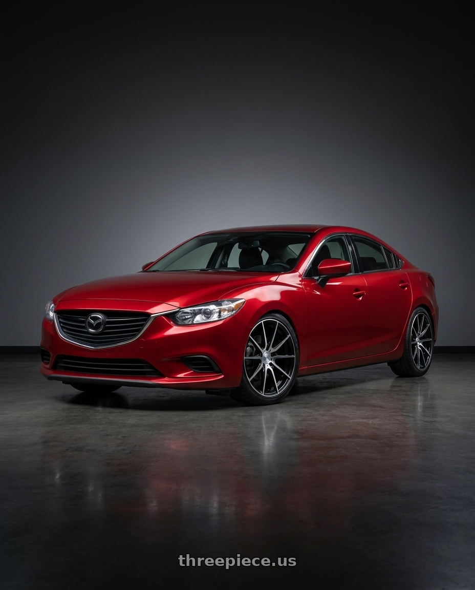 2017 Mazda 6 with Avant Garde Wheels M652 5X114.3 19x8.5 +35 Black Machine wheels front three quarter view lowered stance