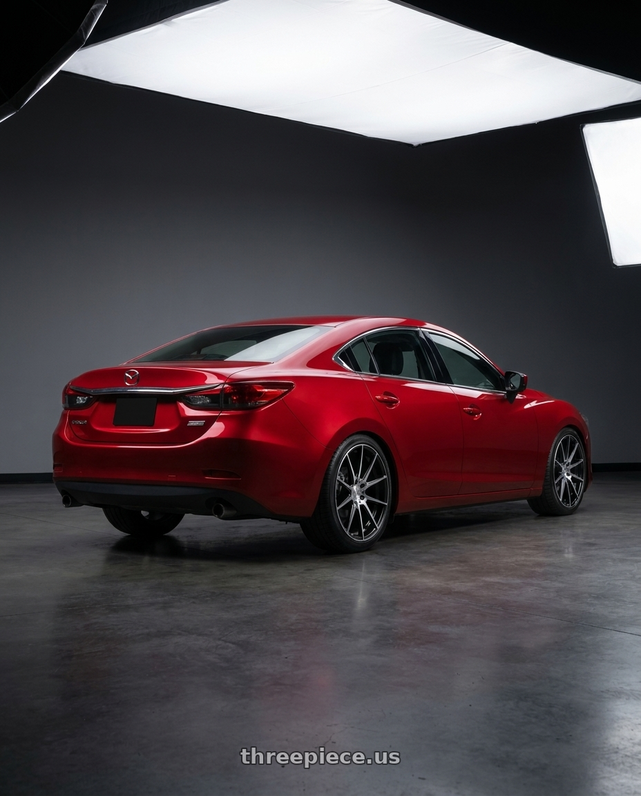 2017 Mazda 6 with Avant Garde Wheels M652 5X114.3 19x8.5 +35 Black Machine wheels rear three quarter view square tires