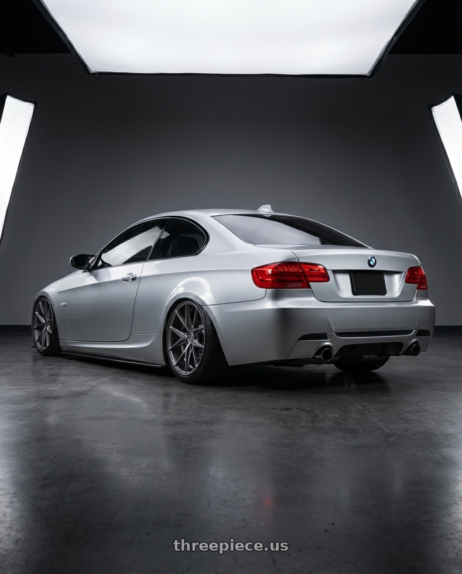 2012 BMW 3 Series E92 with Niche 1PC M116 MISANO 5X120 19X9.5 +35 MATTE GUN METAL wheels rear three quarter view slight stretch tires